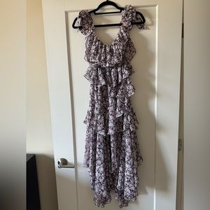 Misa Los Angeles off the shoulder ruffle dress in multi purple colors
